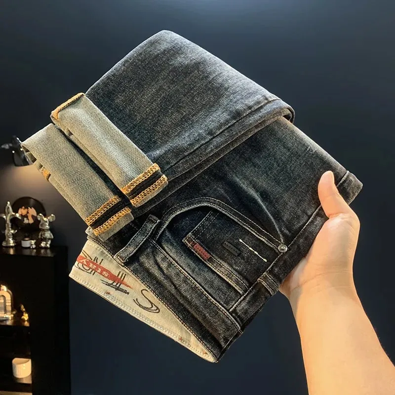 2025 novo micro haren cônico jeans para outono masculino na moda versátil casual elástico solto calças de pernas pequenas