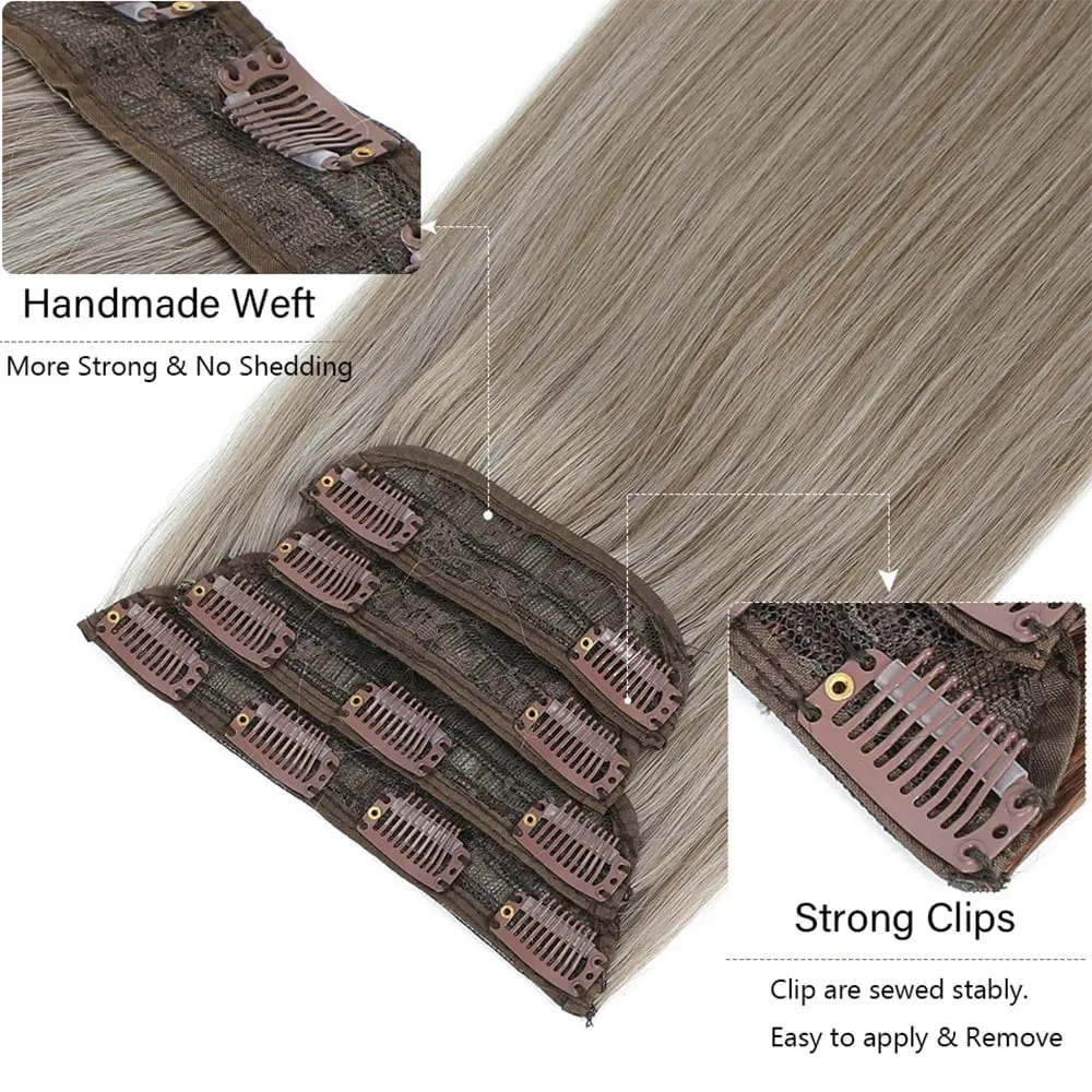 Synthetic 24 Inches Clip in Hair Extensions 4Pcs 200g Brown Grey Piano Blonde Orange Brown Straight Heat Resistant Hairpiece