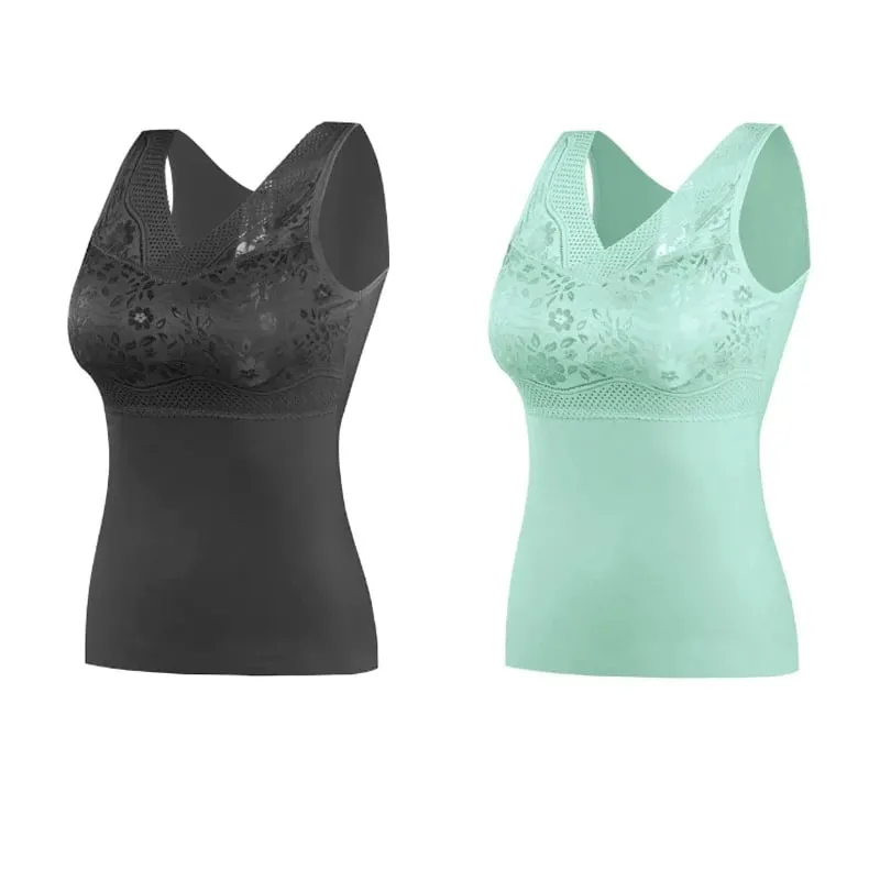 Women Winter Lace Padded Thermal Vests Soft Skin‑Friendly Undershirts Comfortable Sleeveless Inner Versatile Daily Tank Tops — image 14