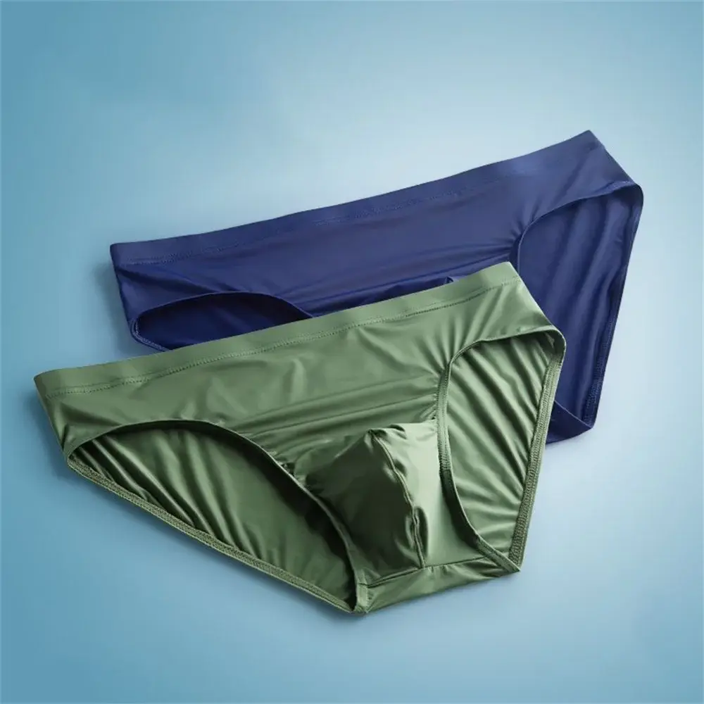 2 pçs grande bolsa de náilon cuecas masculinas cuecas de seda gelo masculino sem costura cuecas de cintura baixa calcinha fina plus size — image 1