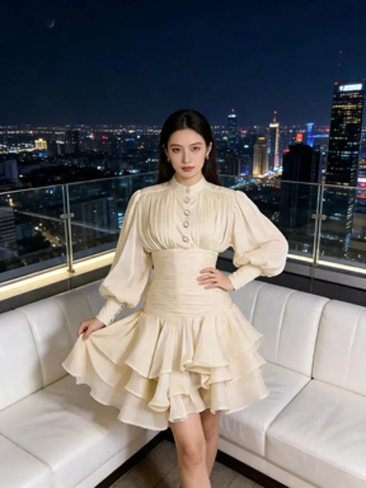 Chic Victorian-inspired Mini Dress Women Puff-sleeve Ruched Tiered Romantic Cottagecore Party Dresses 2026 Trendy Elegant Outfit — image 6