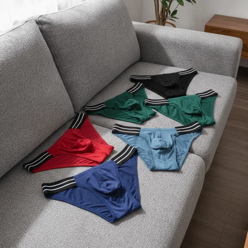 Lingerie heren driehoekige slipje midden taille ademend heren dunne slips streep groot formaat ondergoed voor heren vier seizoenen