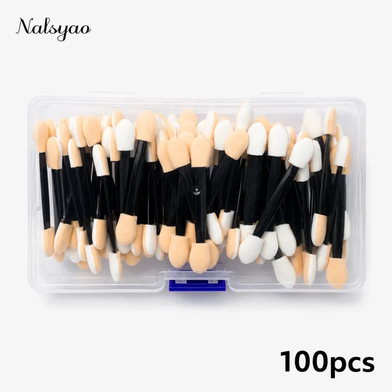 50/100/200PCS Dual-Sided Sponge Eyeshadow Applicators with Container – Long Handle Disposable Makeup Brushes Tool