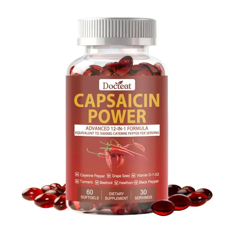 Capsaicin Power 12-in-1 Cayenne Pepper Supplement 60 Softgels Turmeric Beetroot Grape Seed Black Pepper Daily Metabolism Support