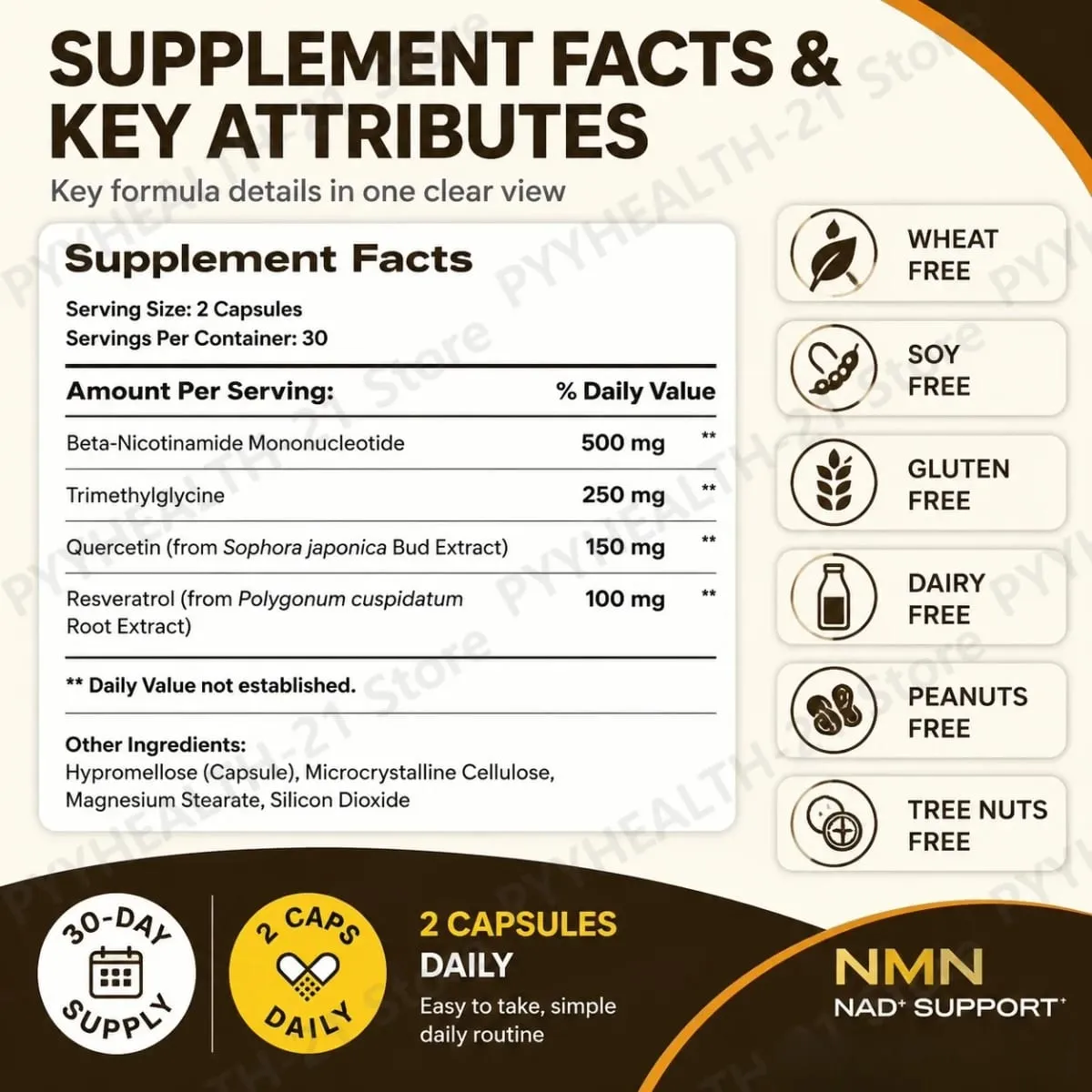 NMN NAD+ Support Capsules 1000mg Supports Cellular Energy Cognitive Health NAD+ Levels with TMG Quercetin 60 Capsules Adults
