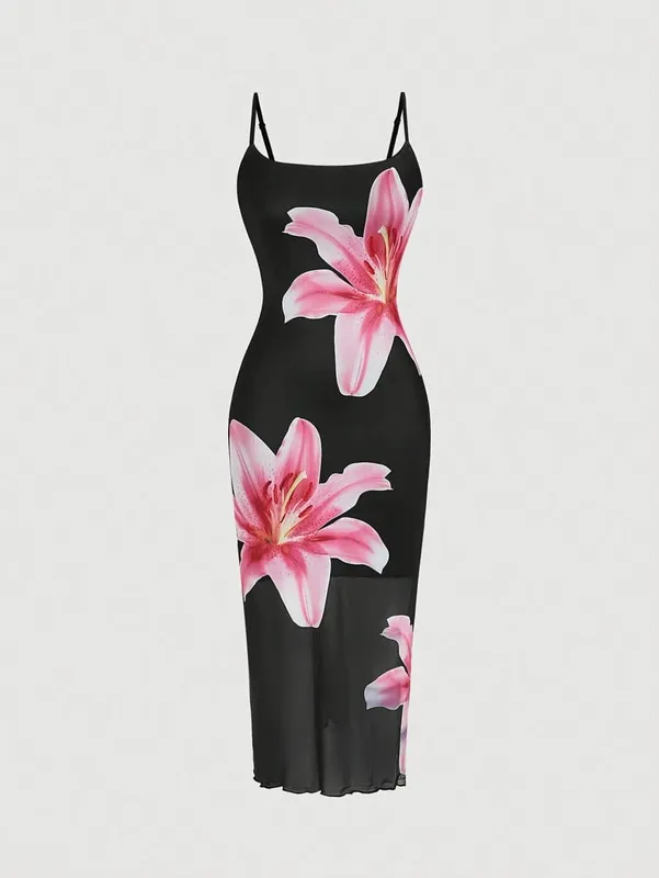 Elegant floral print sundress resort-style dress