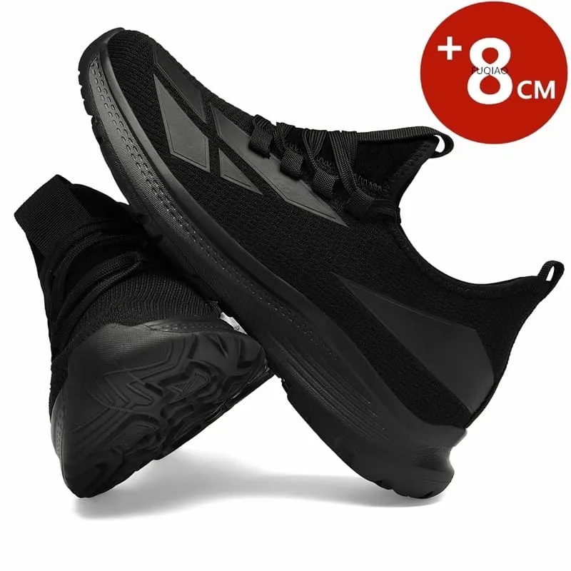 Men All Black Breathable Mesh Elevator Shoes 8Cm Invisible Height Increase Non Slip Casual Sports Daily Walking Workout Sneakers — image 6