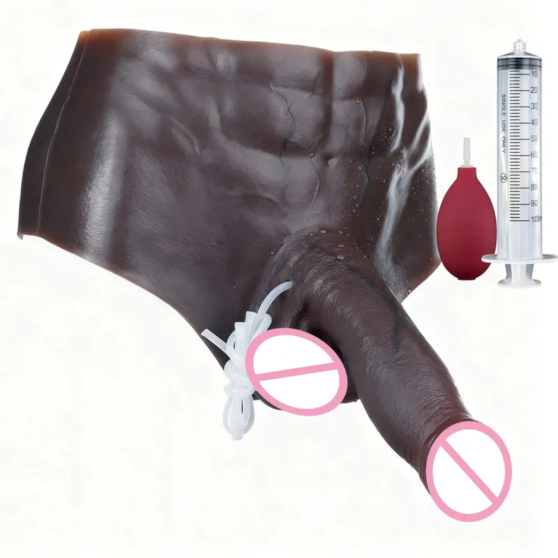Black Nude Silicone Squirting Panties With Simulated Solid Penis Strapon Big Realistic Ejaculation Dildo Sex Toy For Women