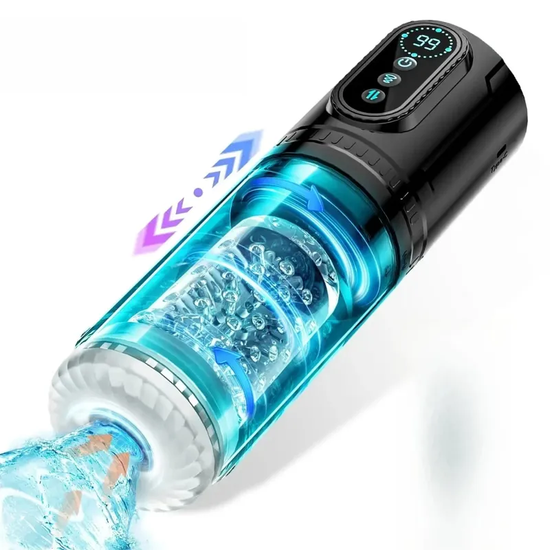 Telescopic Sucking Masturbator for Men Rotating Blowjob Masturbation Cup LCD Display Pocket Pussy Penis Pumps Sex Toys for Adult