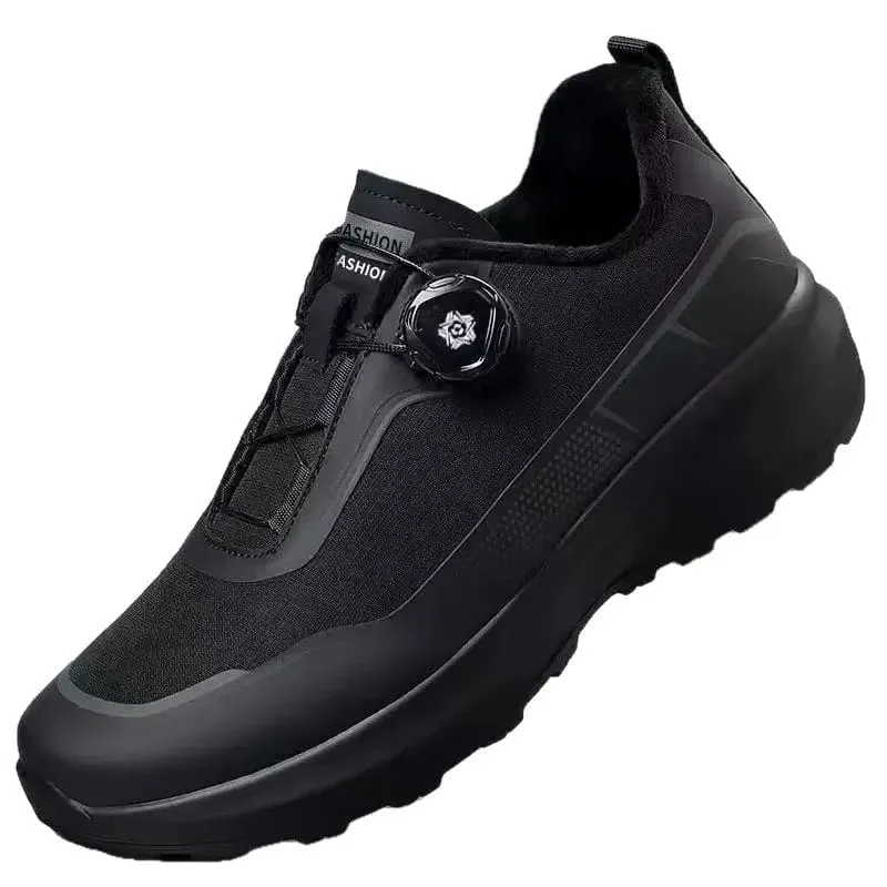 Men Black Casual Running Shoes Rotating Button Slip Resistant Thick Sole Outdoor Sneakers — image 5