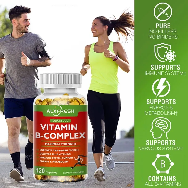 Alxfresh Vitamin B Complex with Vitamin C - Immune Health Energy Support & Nervous System Support - Non-GMO Vegetarian Capsule