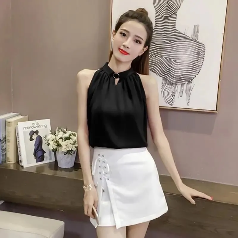 Elegant Sleeveless Solid Simplicity Loose Youth Vest Tops Women Clothes Summer All-match Temperament T Shirts Sexy Office Summer