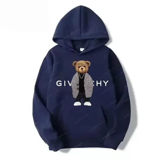Men Women Unisex Autumn Winter Luxury Bear Print Hoodies Long Sleeve Fleece Pullover High Quality Free Shipping
