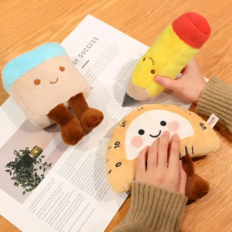 13/20cm Pencil Case Stationery Plush Humanoid Toy Stuffed Kawaii Eraser Ruler Doll Pendant with Loop Plushie Decor for Bag — image 7