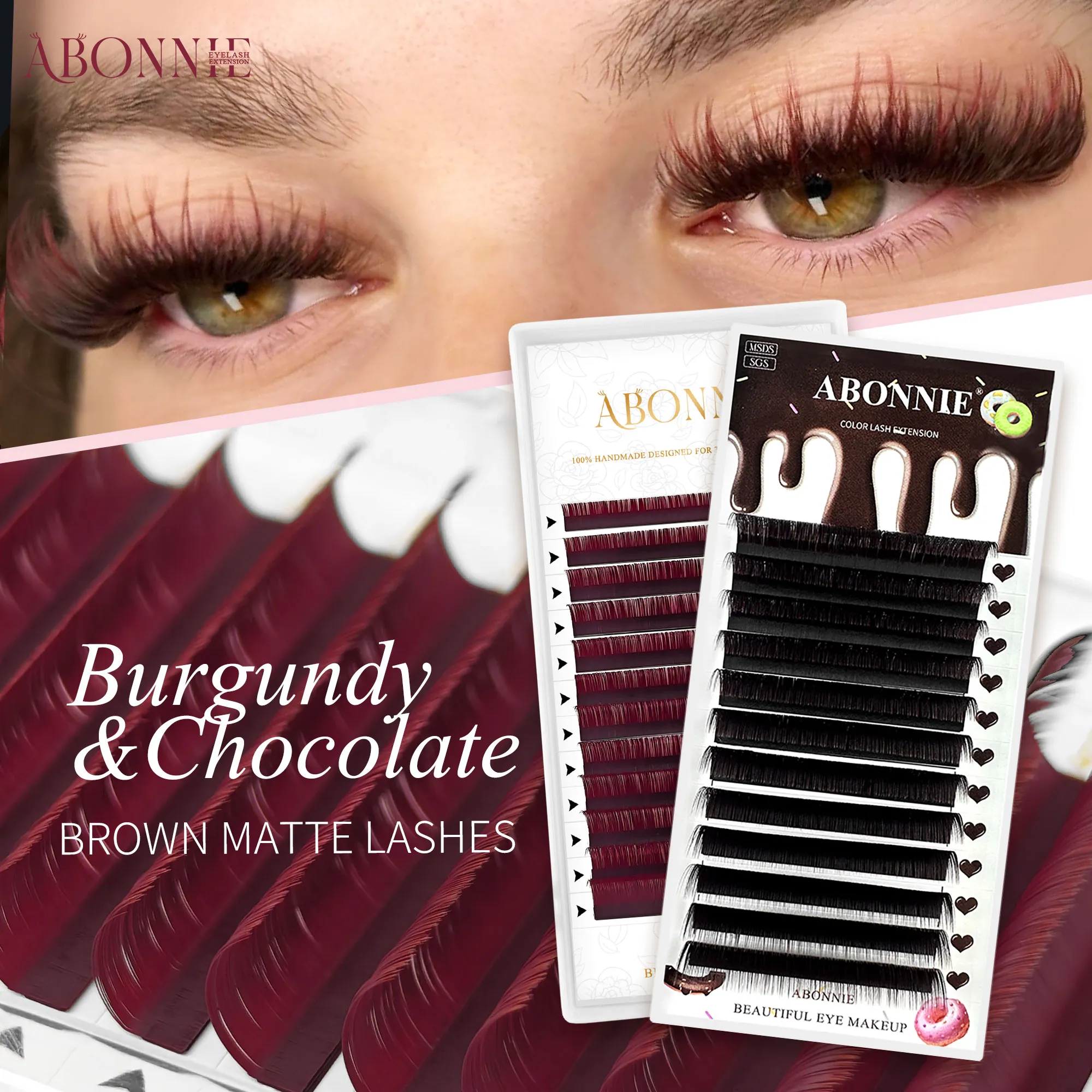 Abonnie LC LB Eyelashes Burgundy Lashes Comic Lash Map Bown Eyelash Extensions Classic Eyelashes Foxy Eye Lashes Cherry Lashes — image 2