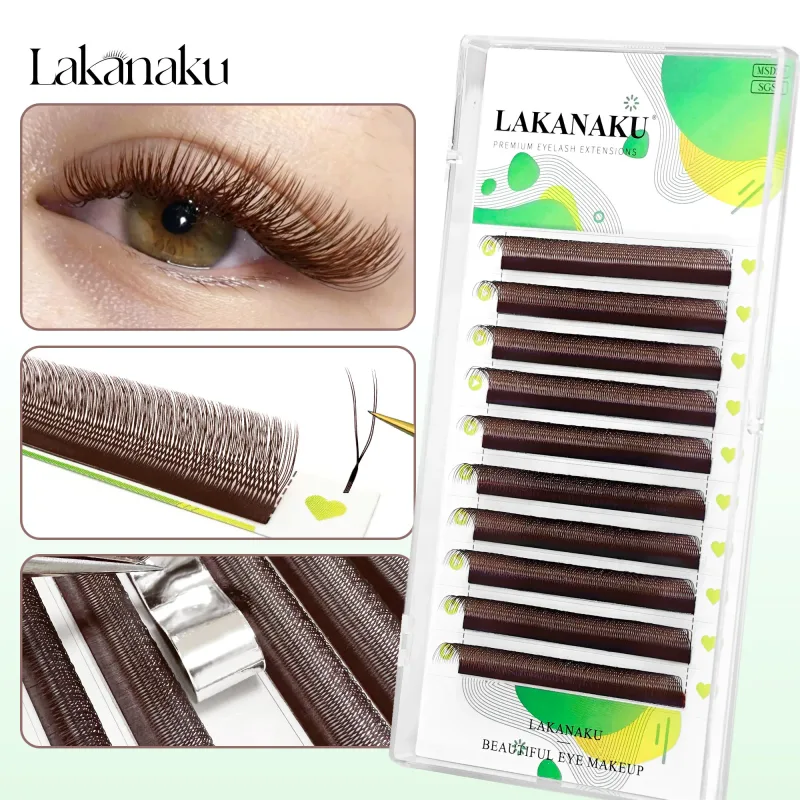 Dark Brown U Shape YY Lashes Brown Premade Eye Lashes Extensions Fio U 2D Clover Cilios