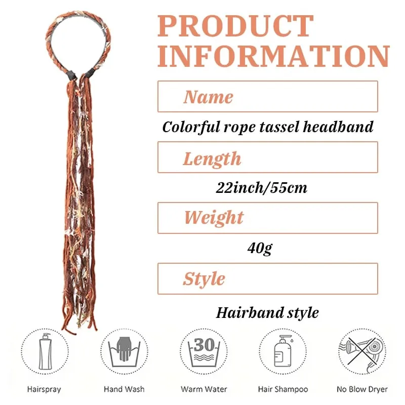 Synthetic Plush Maillard Colored Long Tassel Headband Bohemian Hair Accessory Suitable for Women's Parties — image 4