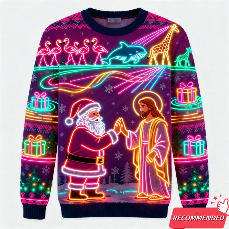 Fake Neon Light 3D Printed Ugly Xmas Sweater For Women Men Clothes Merry Christmas Snowman Funny Santa Jesus Pullovers Tracksuit — image 6