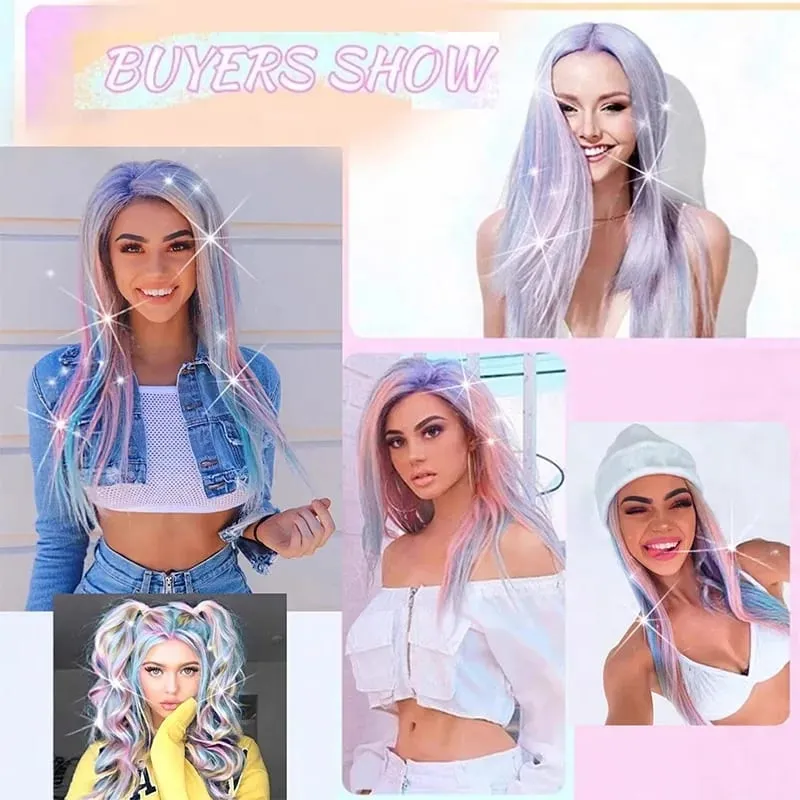 5PCS Synthetic Clip In Rainbow Tinsel Hair Extensions Colorful Glitter Sparkle Hair Shiny Hair Hairpieces For Women Girls — image 7