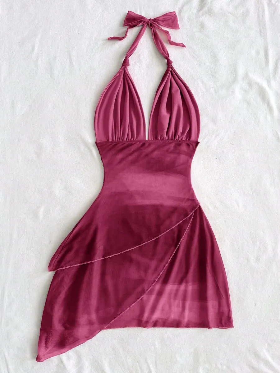2025 Fashion Design sense Chiffon sleeveless sexy tight deep V short sexy pure backless dress — image 3