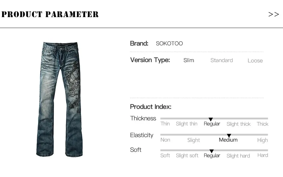 Men's Boot Cut Denim Jeans Slim Flared Pants Blue Stretch Long Trousers High-Quality Pattern Print — image 7