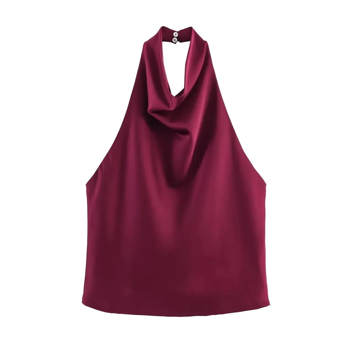 Women's Satin Halter Neck Sleeveless Top Summer Elegant Draped Collar Blouse Smooth Chic Office Party Wear Evening Outings