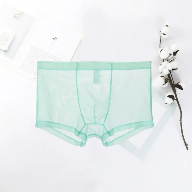 Boxer trasparenti da uomo vedono attraverso le mutande maschili sexy mesh a vita bassa seta ghiacciata sottile raffreddamento mutandine da uomo intimo da uomo — image 13