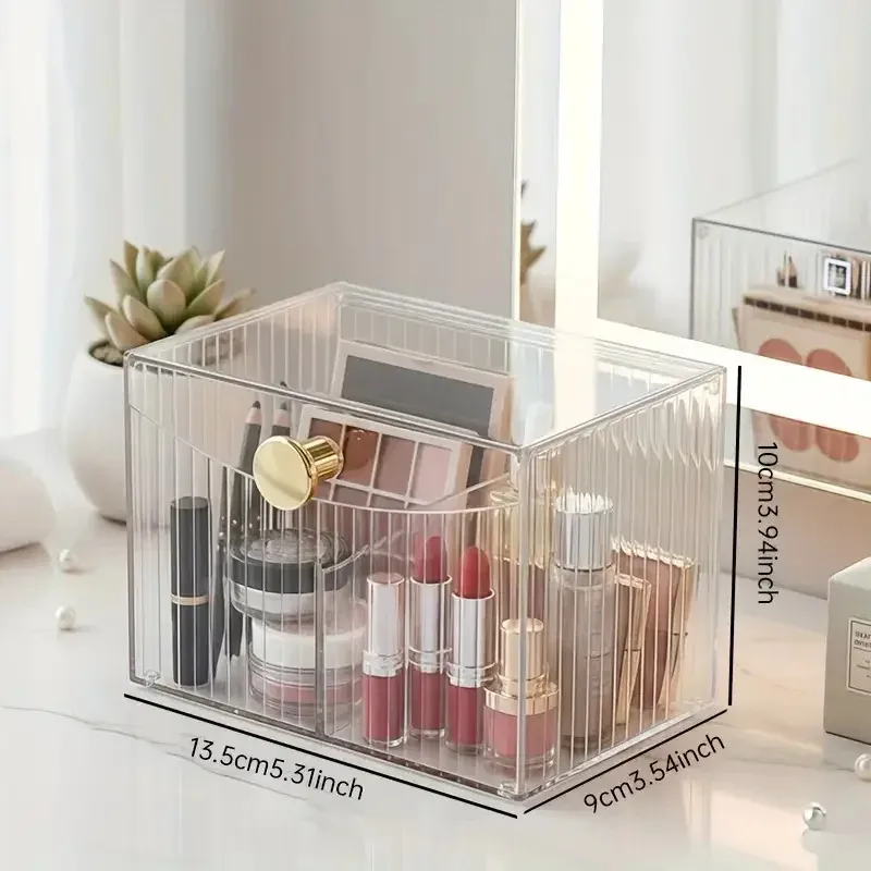 Clear Acrylic Makeup Brushes Holder with 2 Compartments and Flip Cover Makeup Tools Organizer Lipstick Holder Cosmetics Storage