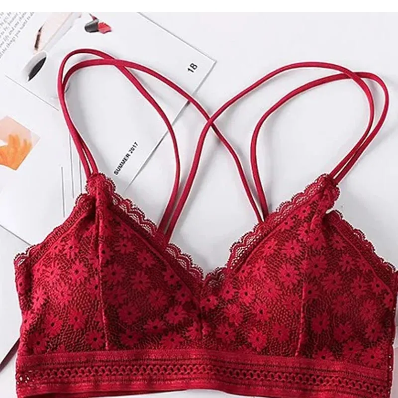 Women's Lace Lingerie Set Cross Shoulder Strap Without Steel Ring Bra Comfortable Support Underwear With Gathering Design — image 15