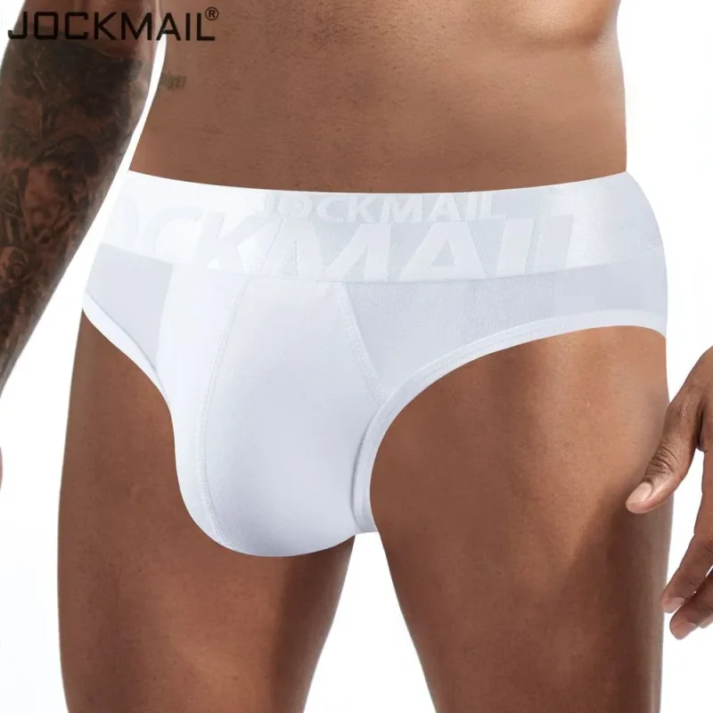 Jockmail 섹시한 남성 속옷 브리프 코튼 로우 라이즈 언더 팬츠 네트 원사 레이스, 통기성 여름 반바지 calzoncillos hombre slip