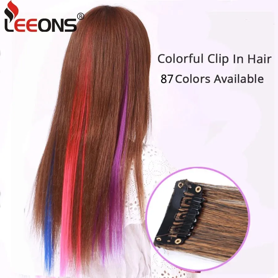 Extensiones de cabello de color liso con Clip para resaltar el cabello de arcoíris, rosa, azul, morado, sintético, con Clips para mujeres y niñas — image 4