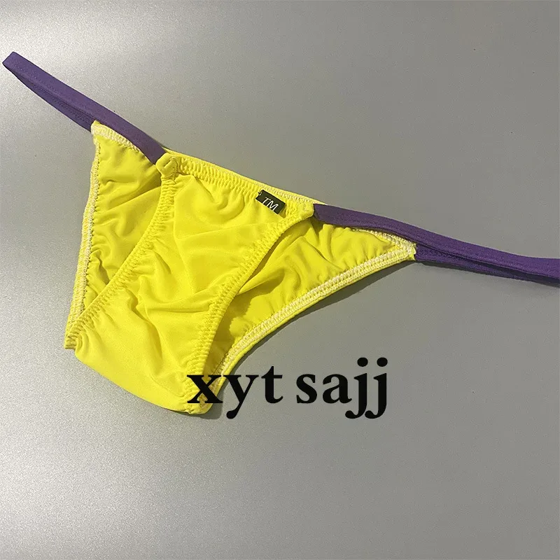 Slim Fit Color Block Thin Strap Triangle Underwear for Men Low Rise Breathable Soft Fabric Daily Male Briefs