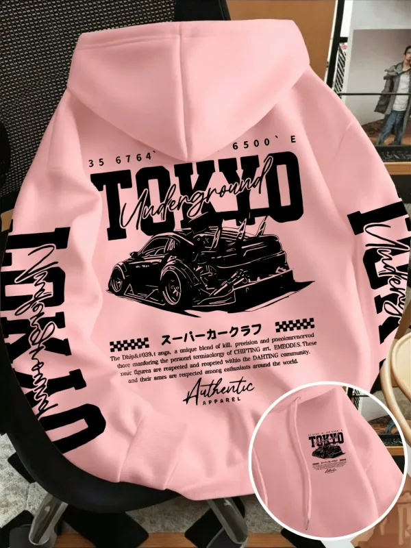 Autumn Winter New Men'S Tokyo Underground Racing Line Drawing Print Hooded Sweatshirt Japanese Street Trendy Top — image 4