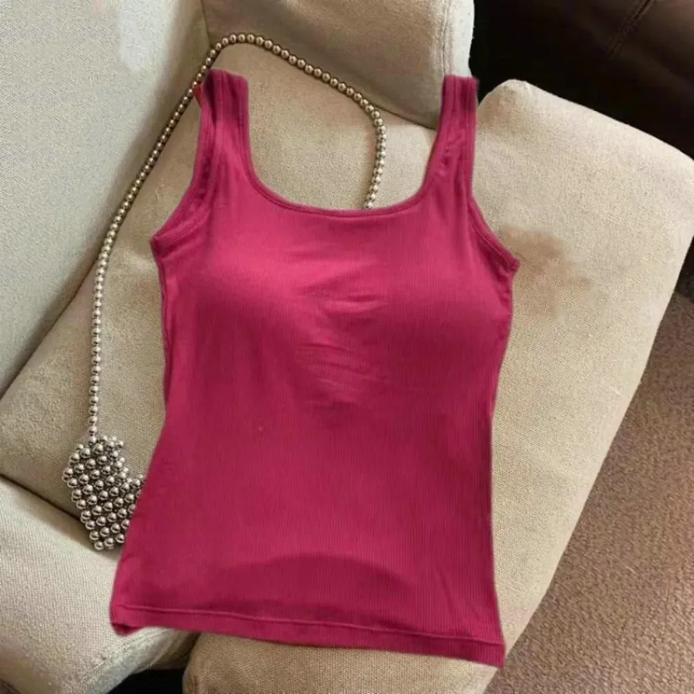 Fashion Solid Color Bodycon Top with Chest Pad Sleeveless Tank Top Clubwear Backless Vest for Women