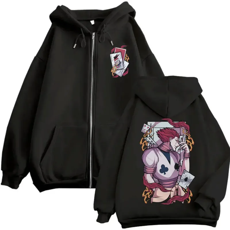 Anime Hunter X Hunter Zipper Hoodie Phantom Troupe Hisoka Graphic Jacket Coat Men Women Casual Vintage Oversized Zip Up Hoodies