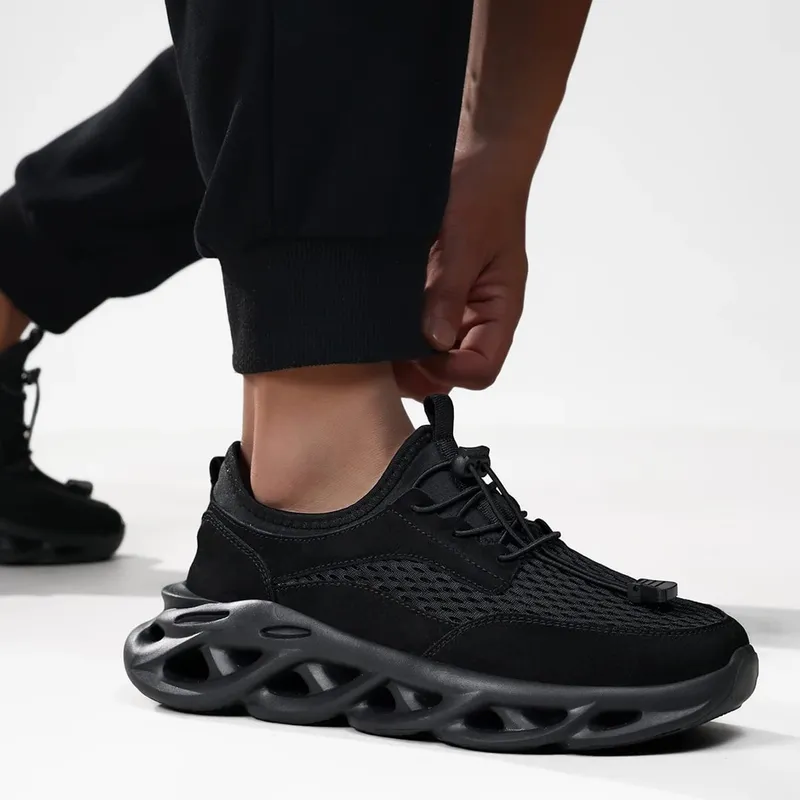 Confortable Men Walking Sneakers Solid Black Fashion