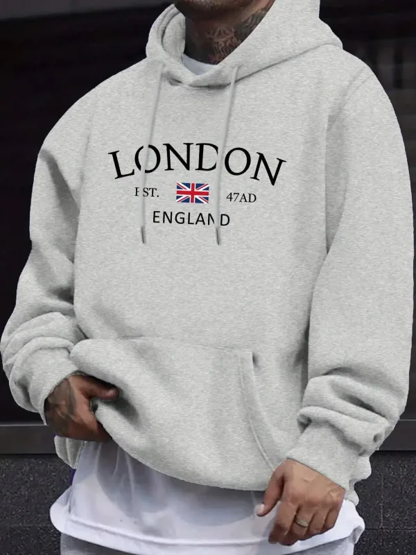 London Fashion Print Hoodies For Men Casual Autumn Winter Casual Sweatshirt Kangaroo Pocket Long Sleeve Autumn/Winter Simple — image 12