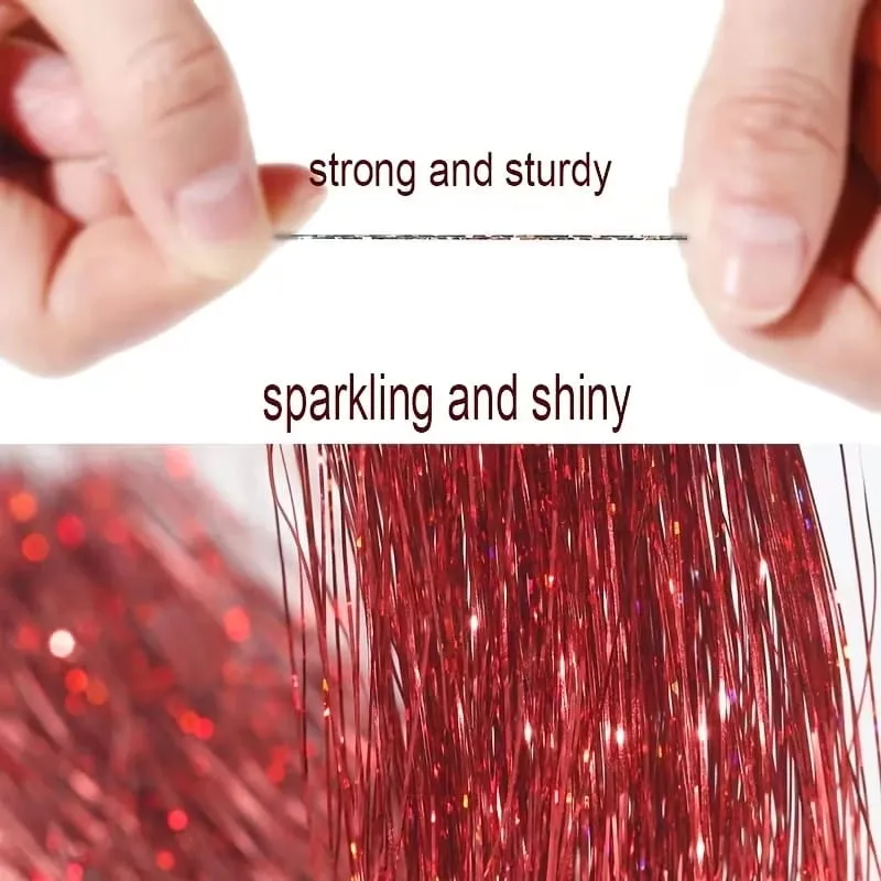 6pcs/set 38Inch Long Sparkling Fairy Hair Tinsel Rainbow Extensions Suitable for Braids Ponytails Shiny Strands Accessories