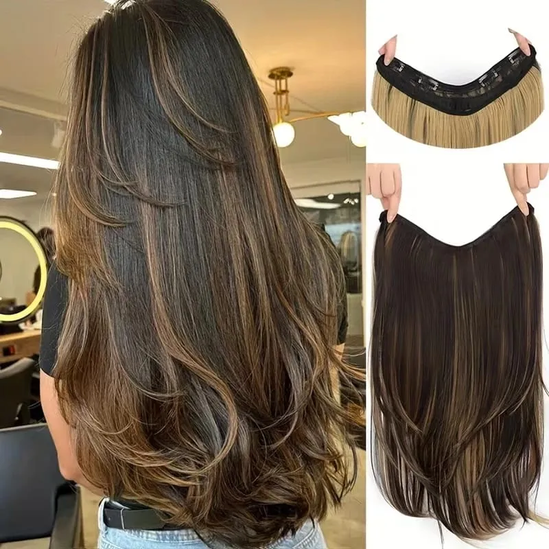 22Inch Synthetic Long Straight V-Shaped Layered Clip-In Hair Extensions for Women Invisible Seamless Hairpiece for Women — image 1