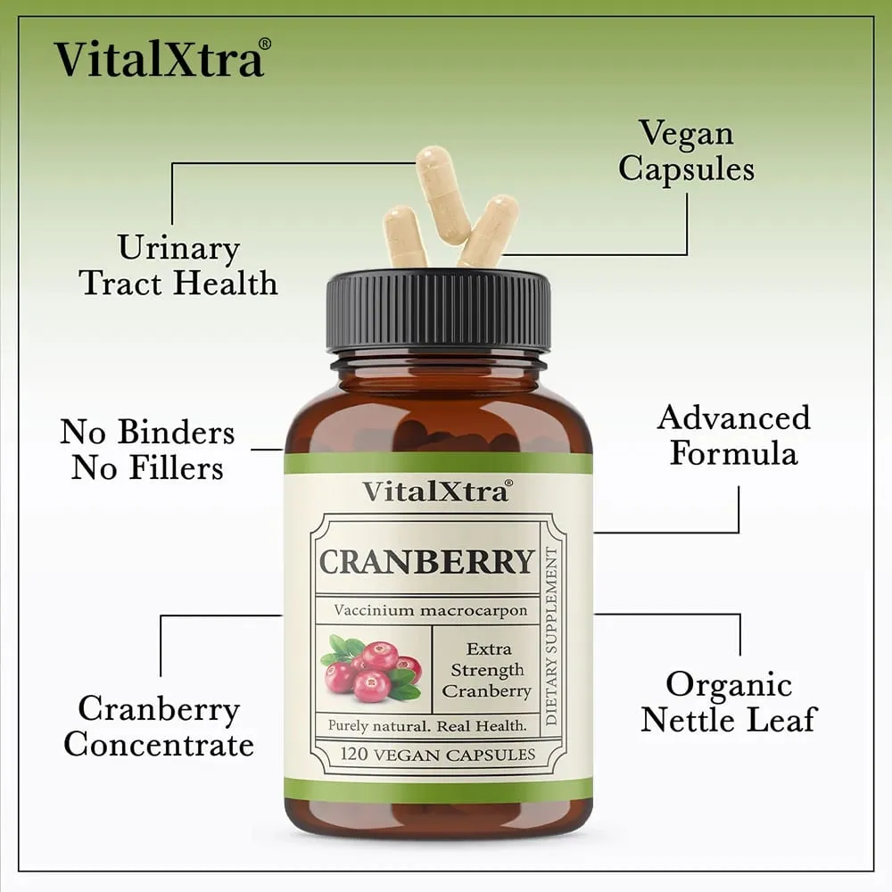 Extra Strength Cranberry Capsules - 12 500 Mg Fresh Cranberries Per Capsule Optimizes Urinary Tract Health - Vegan