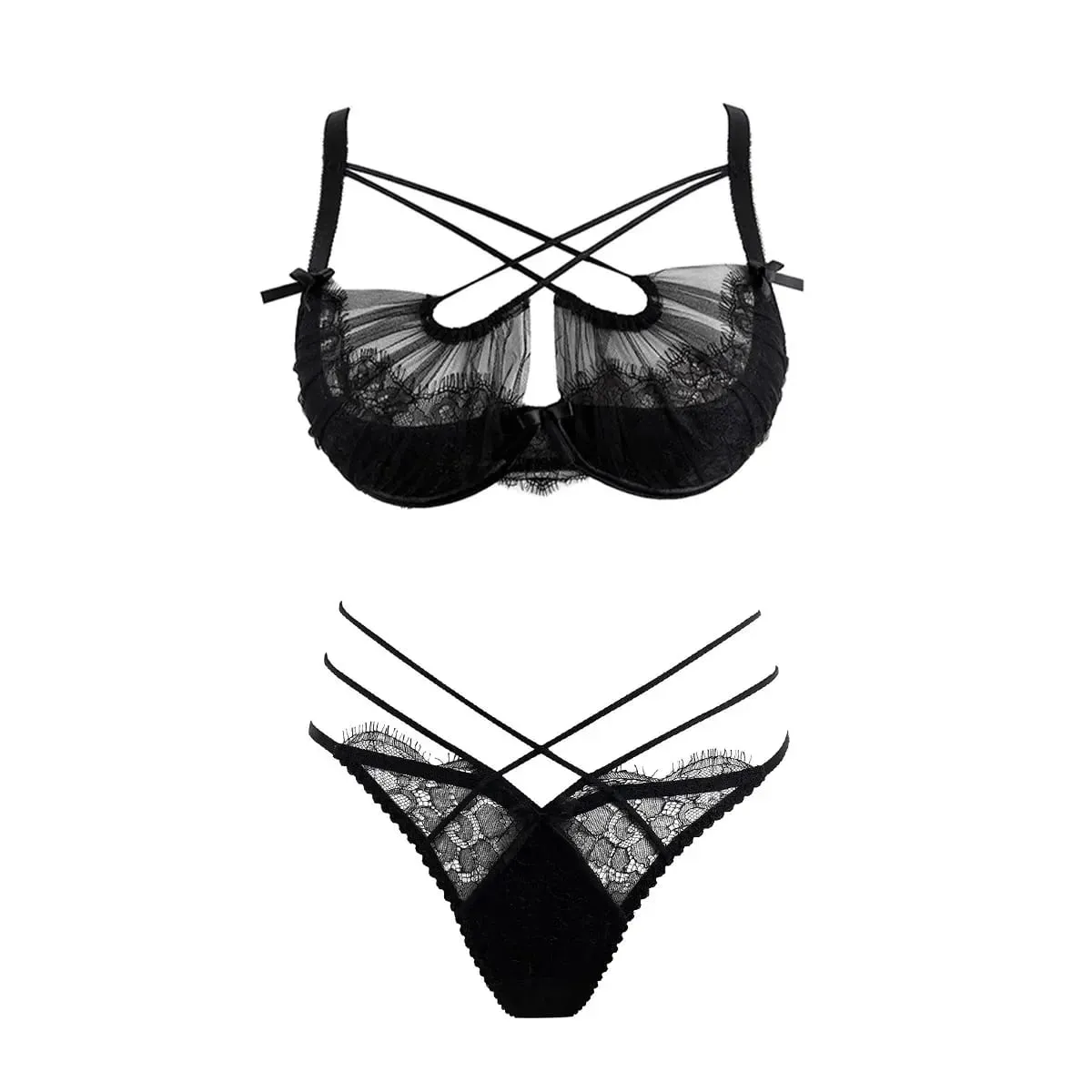Summer Lace Embroidery Cross Tie Lingerie Set Sheer Mesh Push Up Bra Comfortable Daily Wear Underwear for Women Size 32-38 — image 8