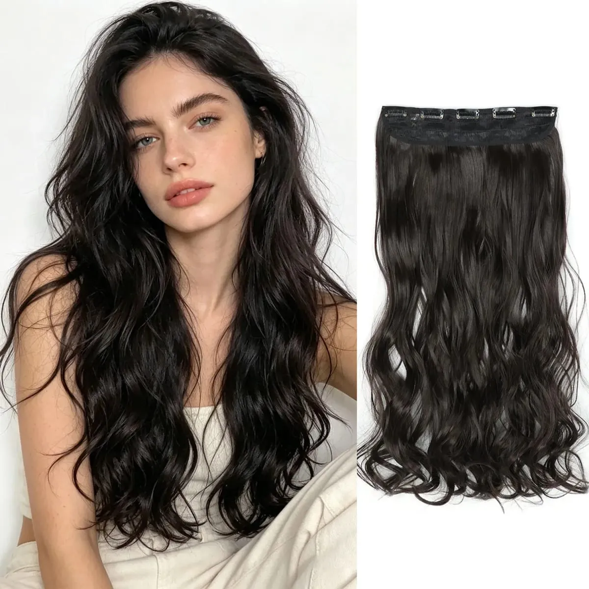 Kẹp tổng hợp trong phần mở rộng tóc 5 kẹp trong một mảnh sợi tóc lượn sóng nhiệt độ cao dành cho phụ nữ hàng ngày trong kỳ nghỉ tiệc tùng — image 16