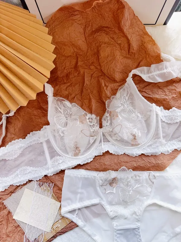Lace Floral French Bra Set Soft Underwire Ultra Thin Bunny Cup Plus Size Minimizer Bra Sexy Lingerie Set For Women Daily Wear — image 9