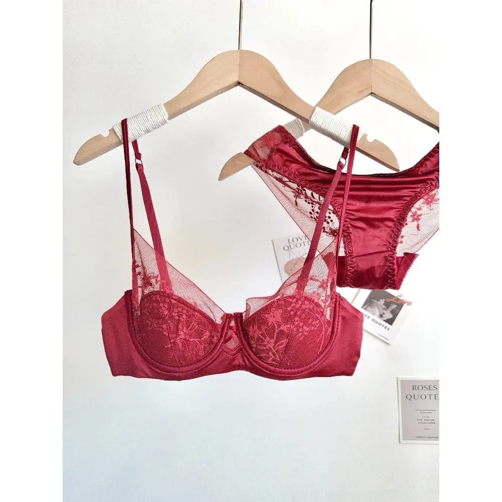 Women Lace Lingerie Set Soft Underwire Thin Cup Push‑Up Bra Panty Kit Comfort Intimates For Small Bust S-XL Daily Wear Underwear