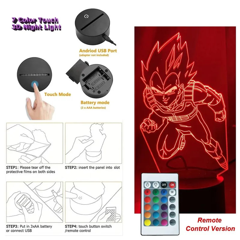 Dragon Ball Z Anime Figures Goku Vegeta Gohan Broly 3D Lamp PVC Action Figures Toys for Children Trunks Buu Super Saiyan Gifts — image 26
