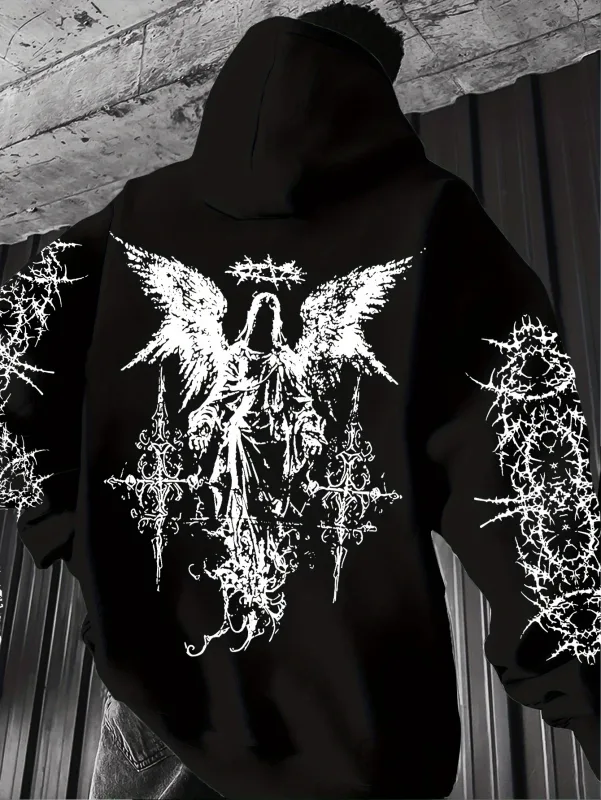 Estilo gótico anjo impressão hoodies homens mulheres ao ar livre rua casual esporte tendência hip-hop casal de manga longa outono inverno moletom