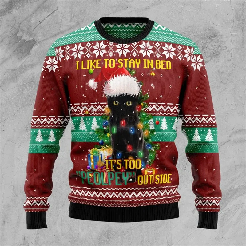 2026 New Funny Cat Pattern Ugly Christmas Sweater Fashion Autumn Crewneck 3D Printed Xmas Sweatshirts Casual Oversized Pullovers