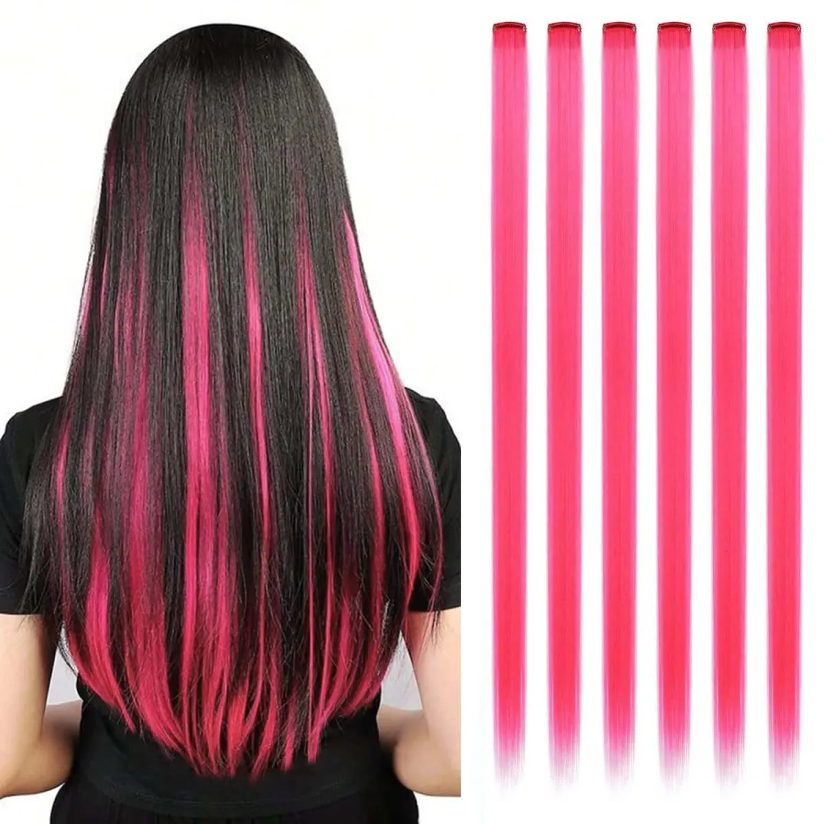 Estensioni a clip da 6 pezzi Estensioni sintetiche per capelli colorati da 24 pollici Punti salienti del partito Posticci lunghi dritti per donne Ragazza per bambini