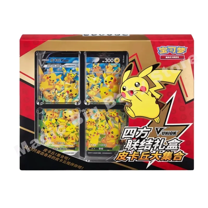 Pokemon karty Originální obchodování PTCG Cartoon Quartet Coupling V-UNION Dárková krabička Pikachu Big Gather Moru Baker Mew-two PTCG