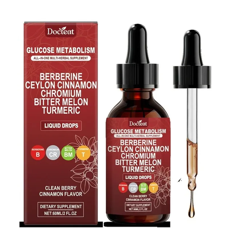 Docteat Glucose Metabolism Liquid Drops with Berberine and Ceylon Cinnamon Supports Smooth Breathing and Clean Airways 60 ML